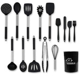 Silicone Cooking Utensils Set, 15 Pcs Heat Resistant Kitchen Utensils with Stainless Steel Handle, V1192-AZ-W-15184