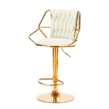 2x Height Velvet Padded Golden Round Base Barstools Chairs with Backrest and Footrest -BEIGE V255-GP1800R-WHITE
