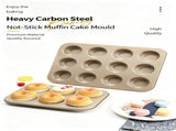Non-Stick Muffin Baking Pan, Household Oven Cake Bread Mould, Gold 12-Cup Baking Tray, Set Of 2, V1221-XM-LB2849-GM116