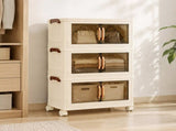 Artiss 3-Tier Foldable Storage Cabinet Stackable Box Clear Magnetic Door White SC-3T-4527-WH