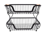 2 Tier Fruit Basket for Kitchen Counter Countertop Metal Bread Basket with Wooden Handle for V1294-YM0901-3118250201611