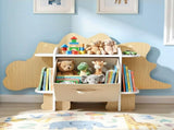 Keezi Dinosaur Kids 2-Tier Children's Bookcase Wooden with with Fabric Drawer, Toddler FURNI-C-DNS-GN