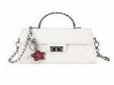 White Quilted Chain Shoulder Bag with Silvery Star Charm - PU Leather Small Square Crossbody V888-ELOSUNG56163-1