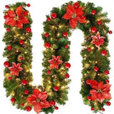 2.7M Christmas Garland with Lights Rattan Artificial Fireplace Wreath Stair Deco V201-W12360744