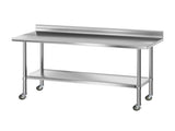 Cefito Stainless Steel Kitchen Bench w/ Splashback 1500x600MM 430 SSKB-430S-WHEEL-59H