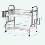 Stainless Steel 2-Tier Dish Drying Rack with Utensil Holder, Cutting Board Holder and Dish Drainer V178-84473