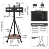Movable Tripod Floor TV Stand with Wheels & Shelf for 40-75 Inch TVs - Height Adjustable V767-U-Z1998-BK