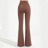 Size XL Women's High Waisted Flare Yoga Pants with Side Pockets - Chestnut Crossover Waistband V888-ELOSUNG57379-4