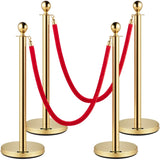 Velvet Ropes and Posts, 5 ft/1.5 m Red Rope, Stainless Steel Gold Stanchion with Ball Top, Red Crowd V952-TDZQTHRSGLZJ4238FV0
