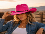 Western Cowboy Hat - Rose red Wide Brim Cowboy Hat with Leather-Look Band, Metal Rivet and Square V888-ELOSUNG57114-3