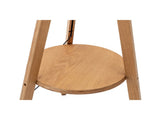 Natural Wooden Tripod Floor Lamp w/ Round Wood Shelf Off White Linen Shade V563-75171