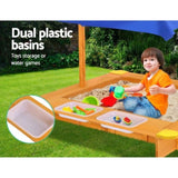 Keezi Kids Sandpit Wooden Sandbox Sand Pit with Canopy Water Basin Toys 103cm SAND-CANOPY-WATER