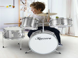 Karrera Mini 4-Piece Children Drum Kit Set Wooden with 2 Toms Bass Pedal Snare Stool Metallic S 4PC-DRUM-SL