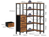 Levede Corner Bookshelf with 4 Fabric Drawers & LED Light 5 Tier Bedroom Rustic CH1183-AU