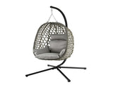 Gardeon Outdoor Swing Chair with Stand Cushion Rattan Furniture Grey HM-EGG-ROPE-FLD-S-GY
