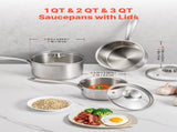 Stainless Steel Saucepan Set, 1 QT & 2 QT & 3 QT Saucepans with Glass Lids, Multipurpose Nonstick V952-BXGJG123QT3JB8H68001V0