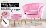 Armchair Lounge Chair Accent Velvet Shell Scallop Round Ottoman Footstool PINK V274-FT-VAC-ST-1596-PK