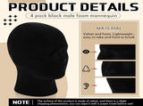 4 Pcs Black Mannequin Head Stand Model Male Wigs Display Model Velvet Foam Mask Display Stand V1258-DP02-C-2292