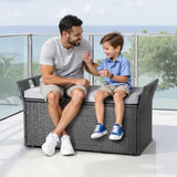 Outdoor Storage Bench, 2-Person PE Rattan Storage Bench, 151L Deck Box with Cushion & Side Handle, V952-TTHWCWZDTT402V9MA001V0
