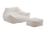 Artiss Bean Bag Sofa w/Ottoman Corduroy for Adults Teens White SBED-N-01-WH