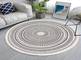 Grey Round Woven Cotton Rug with Fringes 120cm Washable Absorbent Rug Moroccan Style Print V1237-ZY-203-4061