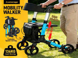 Foldable Aluminium Rollator Walker With Seat & Storage Bag, Adjustable Handles, 8" Wheels, V1181-HP001-BL