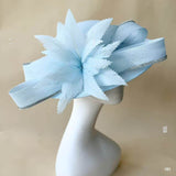 Blue Oversized Sinamay Statement Fascinator - Large Leaf & Rhinestone Trim Derby Hat for Weddings & V888-ELOSUNG56744