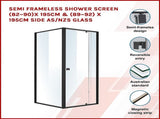 Semi Frameless Shower Screen x 195cm Side AS/NZS Glass V63-824551