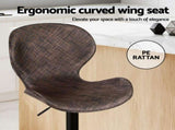 Artiss 2x Bar Stools Kitchen Swivel Gas Lift Counter Chair Wing PE Rattan Brown BA-K-1004-BRX2