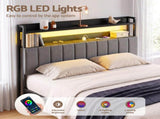 Artiss Queen Headboard Charging Station Storage LED Light Grey Upholstered BED-HEAD-ZAK-Q-BK