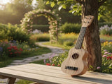 Acacia wood 17-inch Playable Ukulele Mini Guitar, lightweight and portable. Features comfortable V1106-XJT002