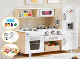 Keezi Kids Wooden Pretend Kitchen Playset with 29pc Cutting Food Set PLAY-WOOD-CLOCK-3IN1