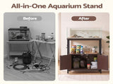 Artiss 20 Gallon Fish Tank Stand 3-Tier Aquarium Stand with Storage Cabinet and Open Shelf Walnut MET-FTS-26140-WN