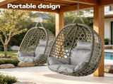 Gardeon Outdoor Swing Chair with Stand Cushion Rattan Furniture Grey HM-EGG-ROPE-FLD-S-GY