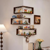 Floating Wall Corner Shelf Unit - 2 Tier 90 Degree Corner Shelves for Wall Mounted Storage - Space V1366-AZ2-W-12025