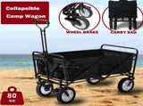 Foldable Collapsible Wagon Cart Garden Beach Outdoor Shopping Trolley Camping Brake - Black V610-FLDWAG-BRA-BLA