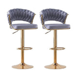 2x Height Grey Velvet Padded Golden Round Base Barstools Chairs V255-GP1802R-GREY