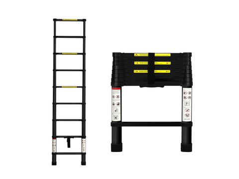Traderight Multipurpose Aluminium Ladder Telescopic 2.6M Black 2.6 Meter HW0076-2.6M-BK_NZ