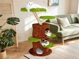 Large Multi-Level Cat Tree Tower in Green & Brown with Plush and Wood Design, 61x148cm V178-59362
