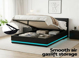 Artiss Bed Frame King Single Size LED Gas Lift Black LUMI BFRAME-G-LED-LUMI-KS-BK-ABC