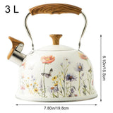 Flower Pattern Whistling Kettle, Vintage Stove Top Tea Pot With Anti Hot Handle for Gas Hob and V1237-MS-724-128