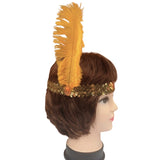 6x 1920s FLAPPER HEADBAND Headpiece Feather Sequin Charleston Costume Party BULK - Gold/Orange V563-BR-6FLAPPERHDBND-GLDORNG