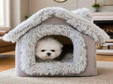 Plush Pet House with Detachable Cushion Cozy, Warm, and Stylish Indoor Cat or Small Dog Bed Soft V1341-ZY-9MDMUPYV-L-GREY