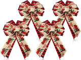 4 Pcs 10 x 18 Inch Christmas Buffalo Plaid LED Wreath Bow, Burlap Red Black Truck Pattern Lighted V1259-DP01-A-4847