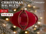 Christabelle 6 Red Glass Christmas Baubles Onion Shape 10cm Xmas Tree Decorations Hanging Ornam 112_YAN353