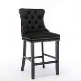 4X Velvet Bar Stools with Studs Trim Wooden Legs Tufted Dining Chairs Kitchen V226-SW1802BK-2
