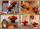 Artificial Fall Pom Pom Mums, Outdoor Faux Mums Potted Plant Fall Colors Chrysanthemums Bouquet with V1366-AZ2-W-24940