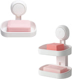 2 Pack Soap Dish Suction Cup Soap Holder, Double Layer Strong Sponge Holder for Shower, Bathroom, V1189-LC-AMZ-00270