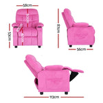 Keezi Kids Recliner Chair Pink Velvet Sofa Lounge Couch Children Charis Armchair KID-RECLINER-SIDE-PK