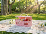 House Shaped Plastic Rattan Wicker Storage Basket with Lid & Pearl Handle, Decorative Woven V1369-AZ3-W-24174